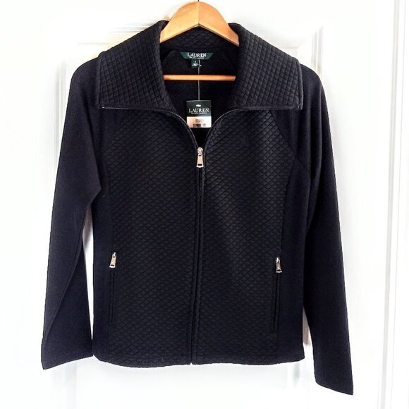 Lauren Ralph Lauren Black Quilted Full Zip Cardigan NWT - Picture 1 of 6